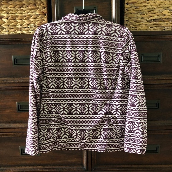 Land's End purple & white 1/4 zip fleece pull over sweater in size M - Picture 2 of 8